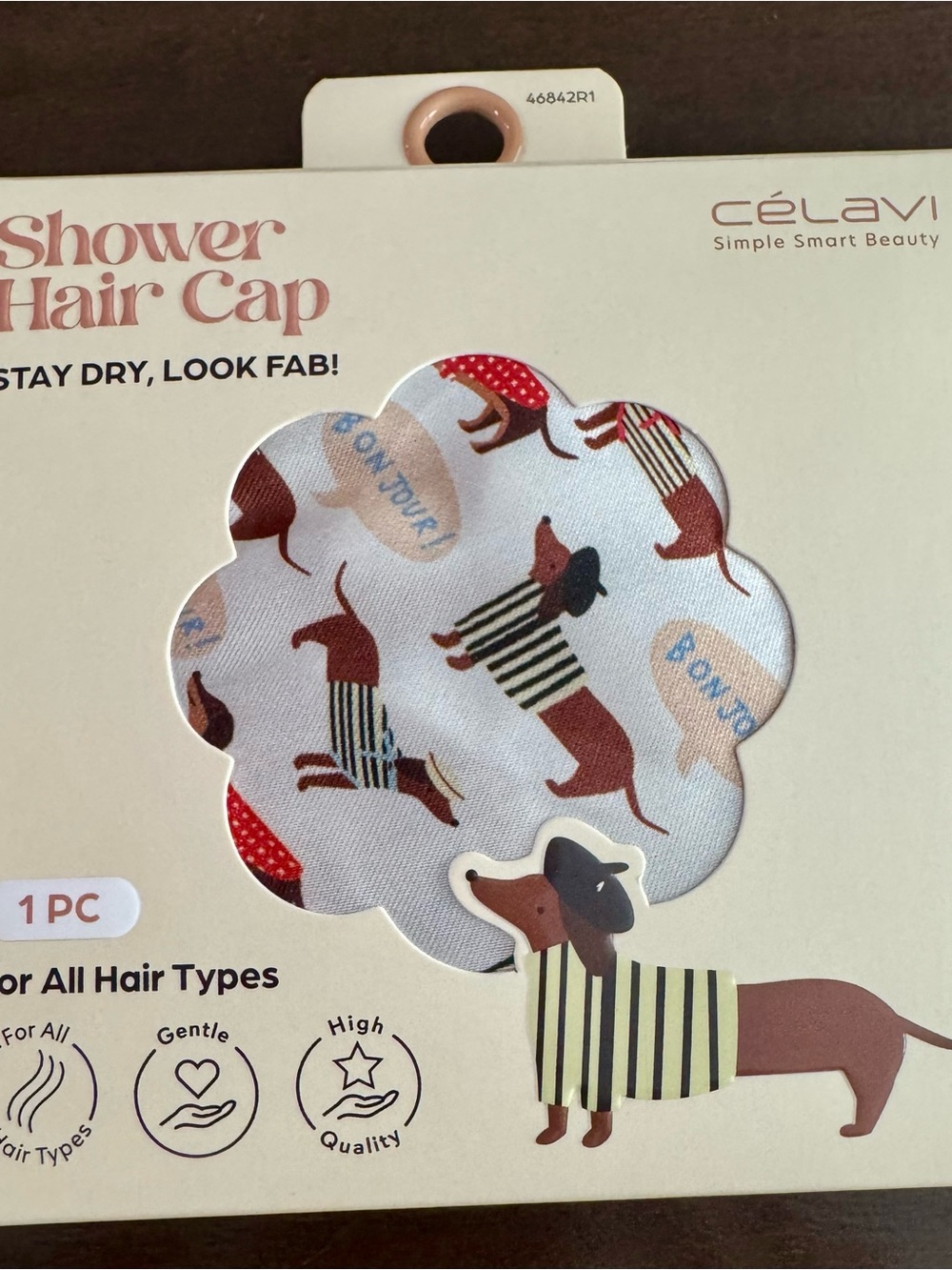 Shower Hair Cap - White with Brown & Black Dachshund Print